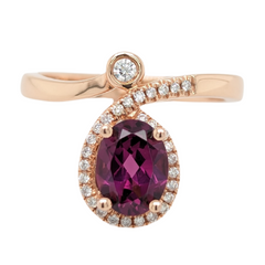 14K Rose Gold Purple Garnet Ring with Diamonds