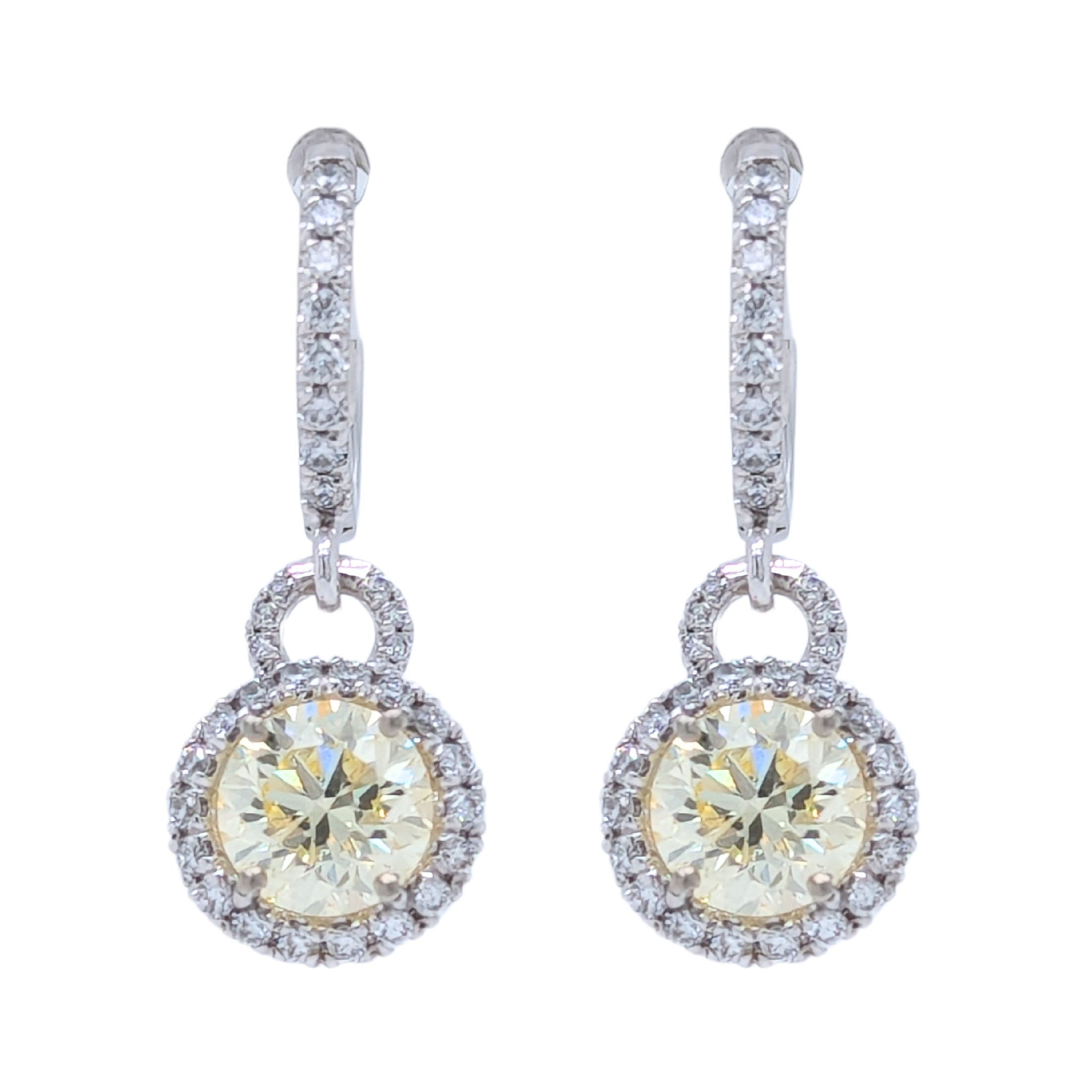 14K White Gold Natural Yellow Diamond Halo Earrings