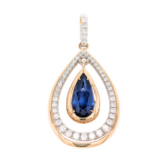 14K Two Tone Blue Sapphire Teardrop Pendant
