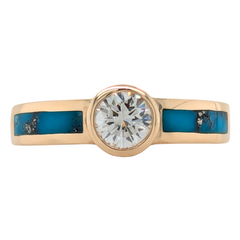 14K Yellow Gold 1/2CT Diamond Bezel Ring with Turquoise Inlay