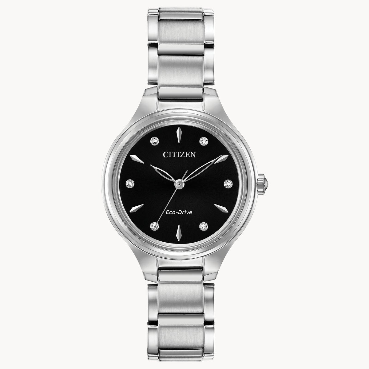 Eco Drive Corso Stainless Black Dial with Diamond Accents.
