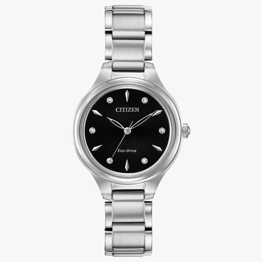 Eco Drive Corso Stainless Black Dial with Diamond Accents.