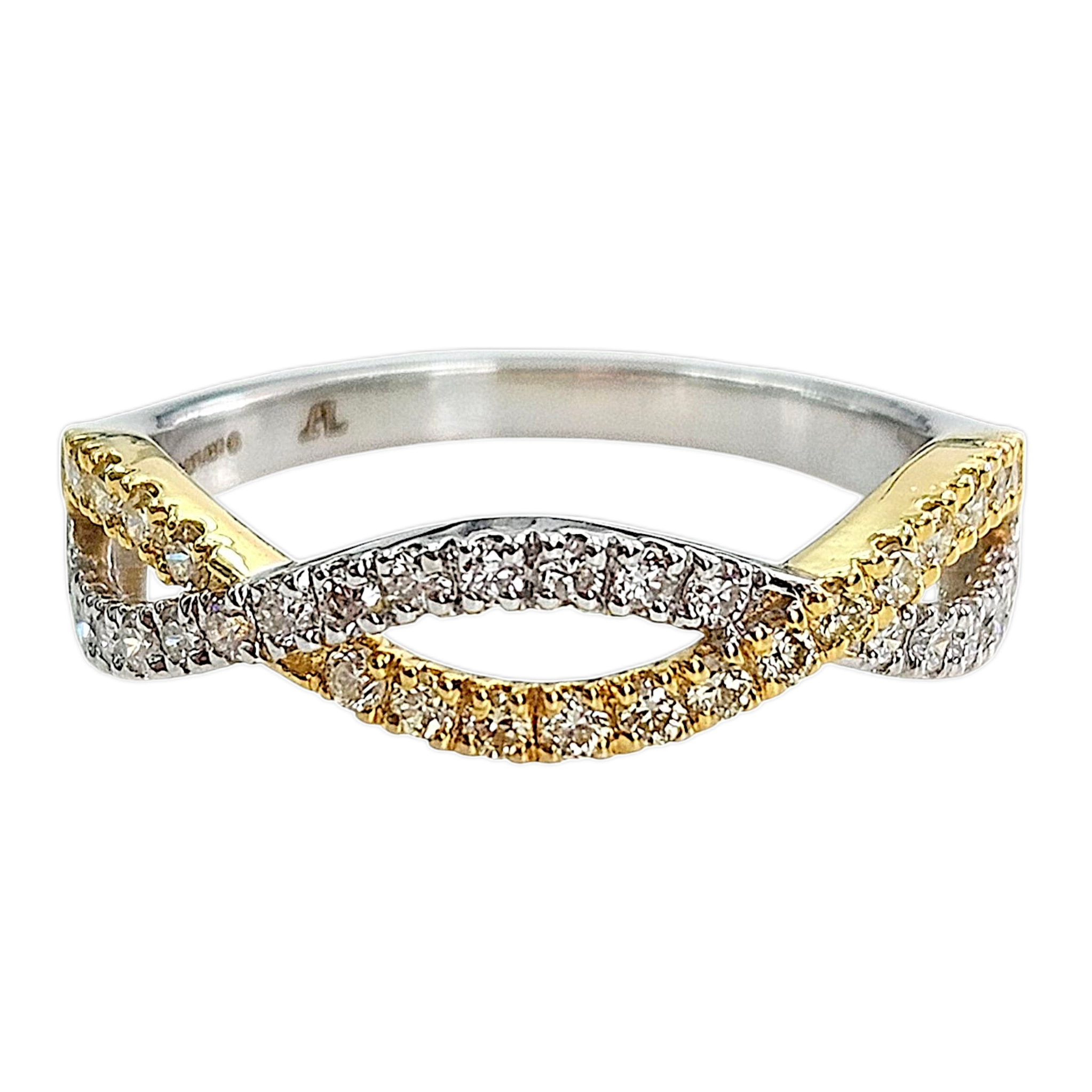 14K Two Tone Natural Yellow & White Diamond Twist Ring .42CTW