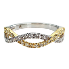 14K Two Tone Natural Yellow & White Diamond Twist Ring .42CTW