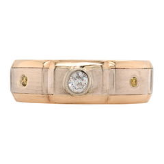 Estate: 14K Two Tone Men's Beveled Band with White & Yellow Diamonds
