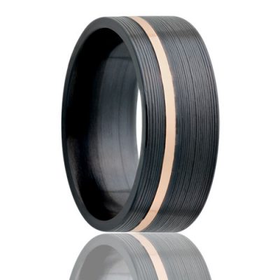 Men's Zirconium Ribbed Ring with 14K Offset Inlay Size 11