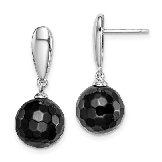 Sterling Sliver 10mm Onyx Bead Post Dangle Earrings