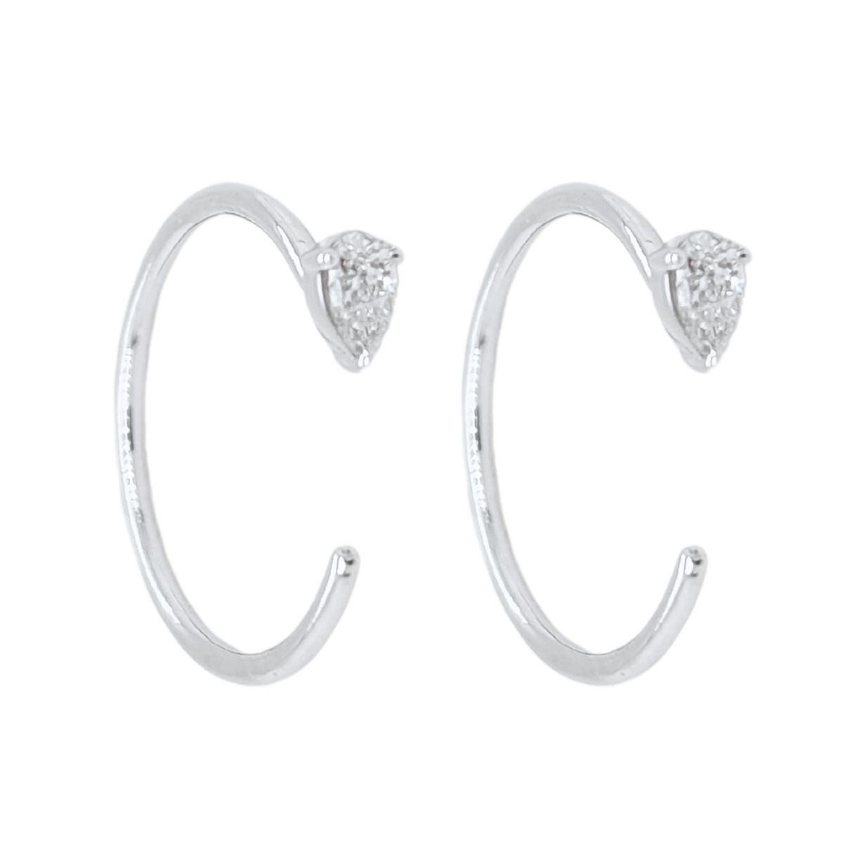 14K White Gold Pear Shape Open Huggies