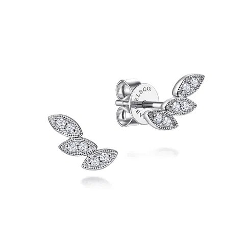 14K White Gold Leaf Shape Studs