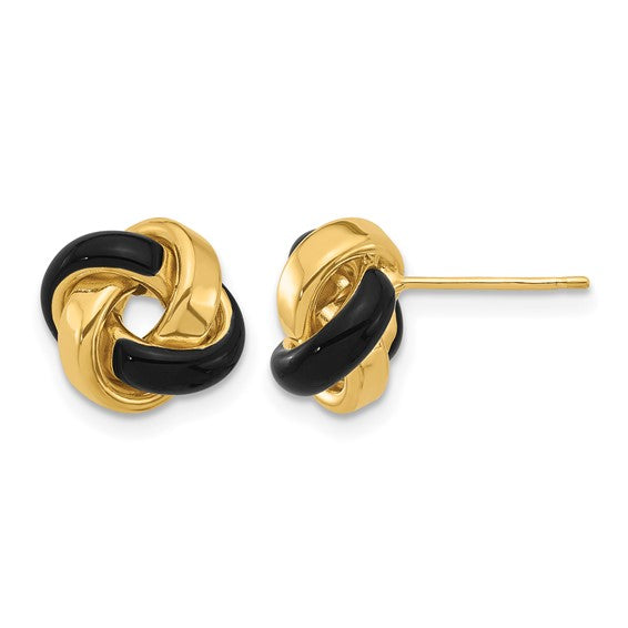 Leslies 14k Yellow Gold Black Enamel Love Knots Posts