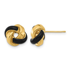 Leslies 14k Yellow Gold Black Enamel Love Knots Posts