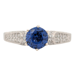 Estate: 18K Two Tone Sapphire Ring with 1/3CTW Diamonds