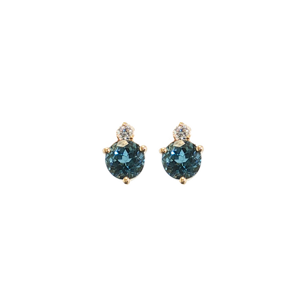 14kt Yellow Gold 1.29ctw London Blue Topaz .07ctw Diamond Studs