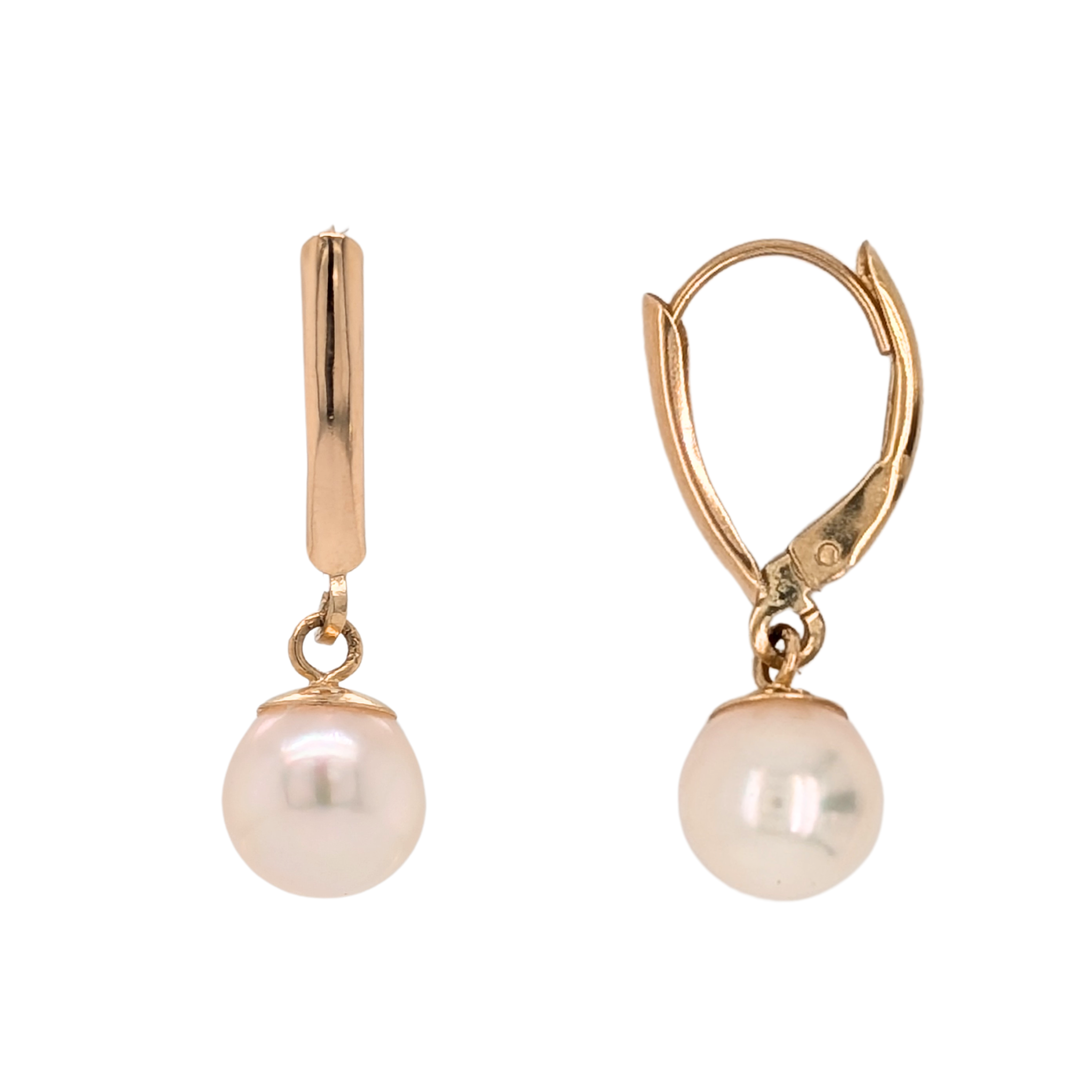 Estate: 14K Leverback Pearl Drop Earrings