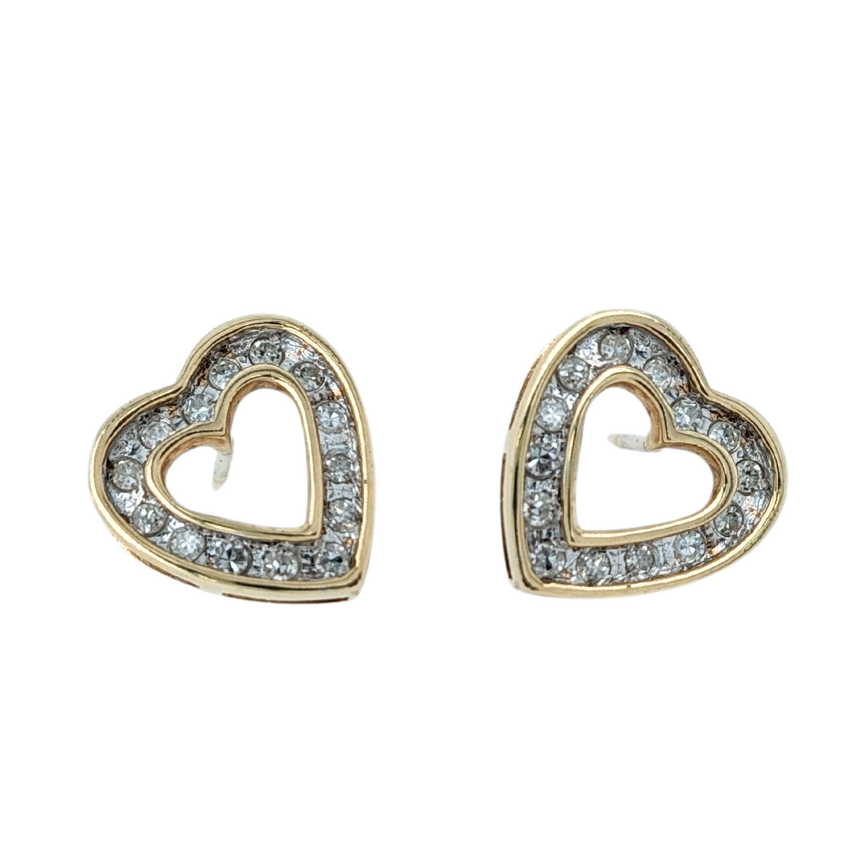 Estate: 10K Yellow Gold Diamond Heart Earrings