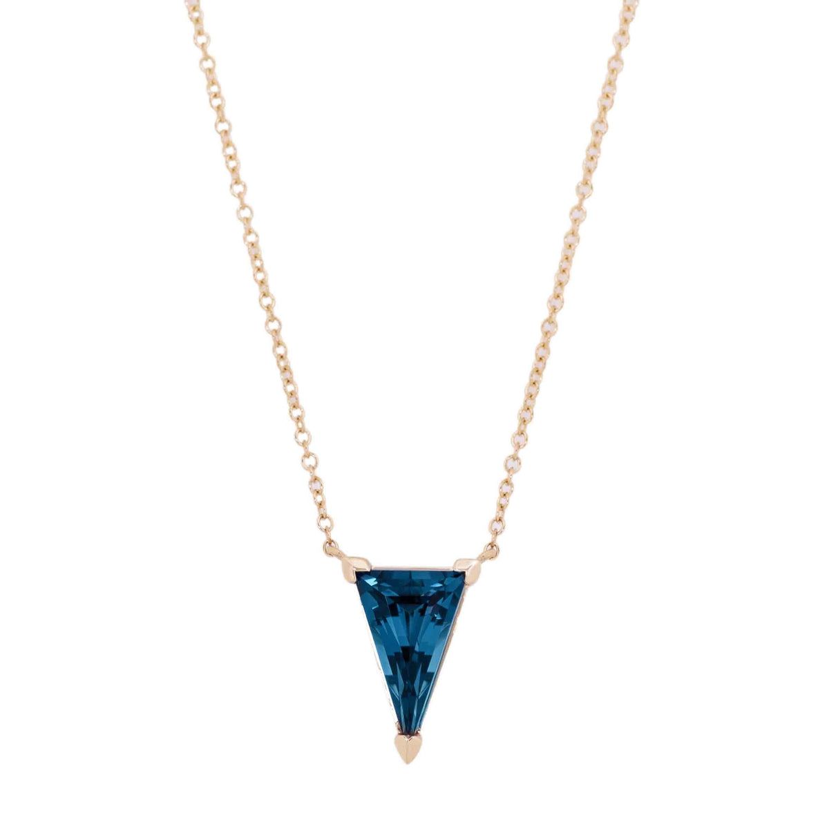 14K Yellow Gold Unique Triangle Cut Blue Topaz Necklace