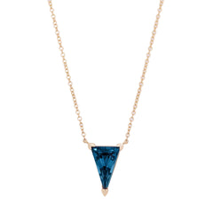 14K Yellow Gold Unique Triangle Cut Blue Topaz Necklace