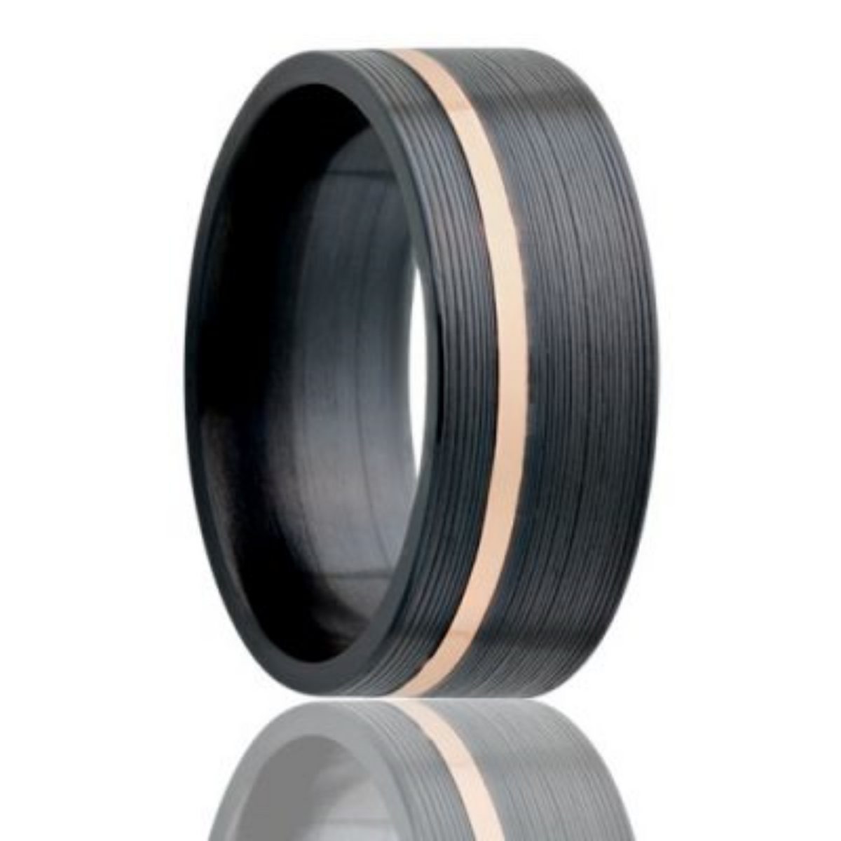 Men's Zirconium Ribbed Ring with 14K Offset Inlay - Size 12