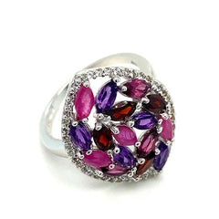 Sterling Silver Amethyst, Ruby, and Garnet Ring with White Topaz