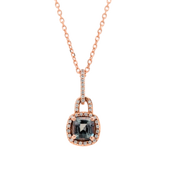 14K Rose Gold Green Beryl Diamond Halo Necklace