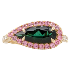 14K Gold Pear Tourmaline with Pink Spinel Ring