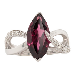 14K White Gold 3.2CT Marquise Rhodalite Garnet Ring with Diamond Accents