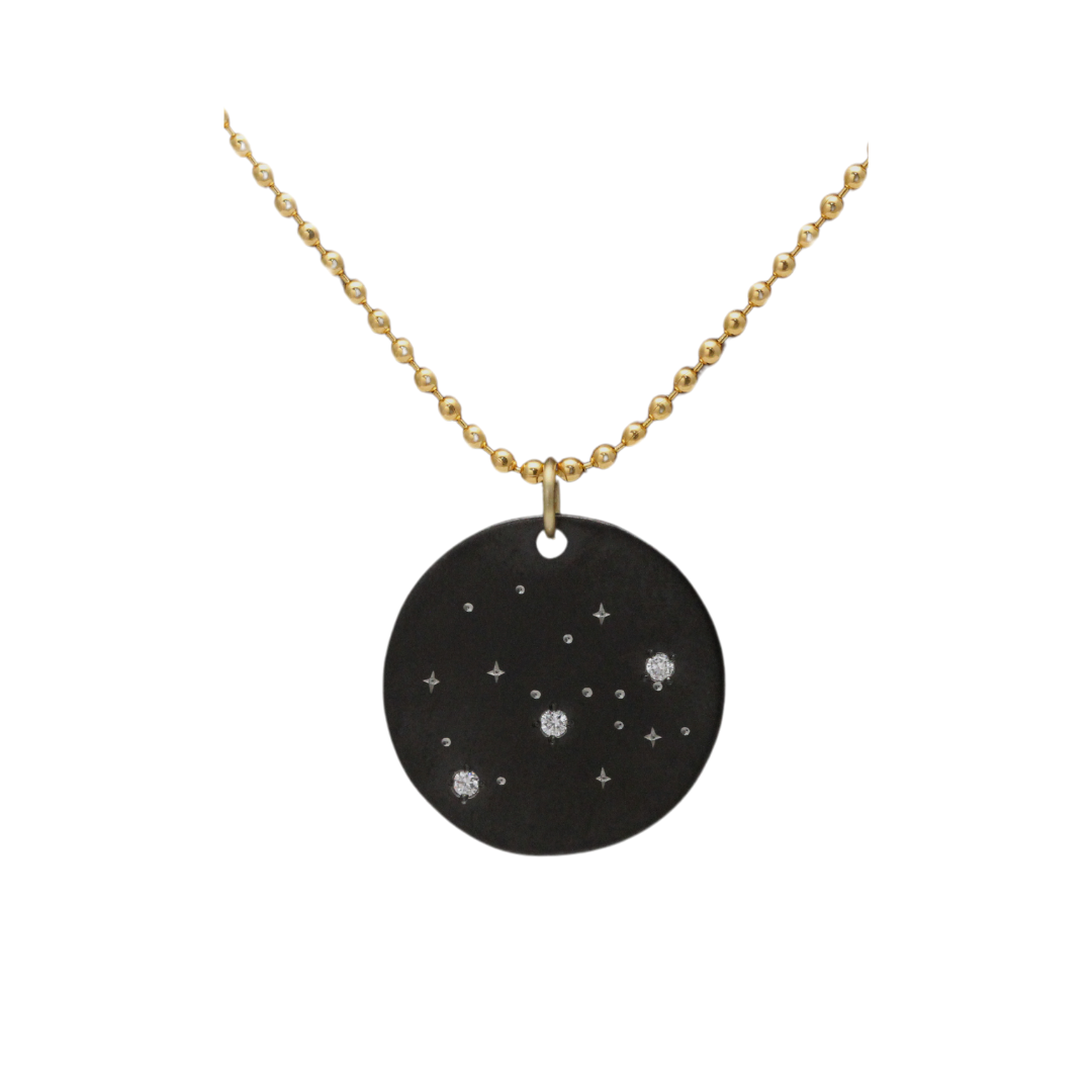 Zirconium Sagattarius Zodiac Lab Grown Diamond Disc Necklace with Gold Filled Chain