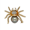 Estate 14kt Yellow Gold 11.5mm Pearl.08ctw Diamond and Ruby Spider Brooch