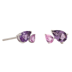 14K White Gold Double Pear Amethyst & Pink Sapphire Studs