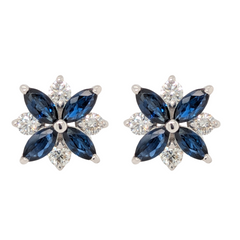 18K White Gold Blue Sapphire Floral Stud Earrings