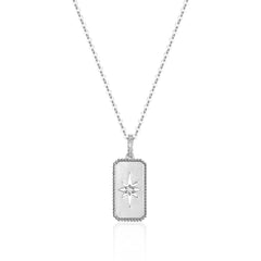 14K White Gold Starburst Tag Necklace with Diamonds