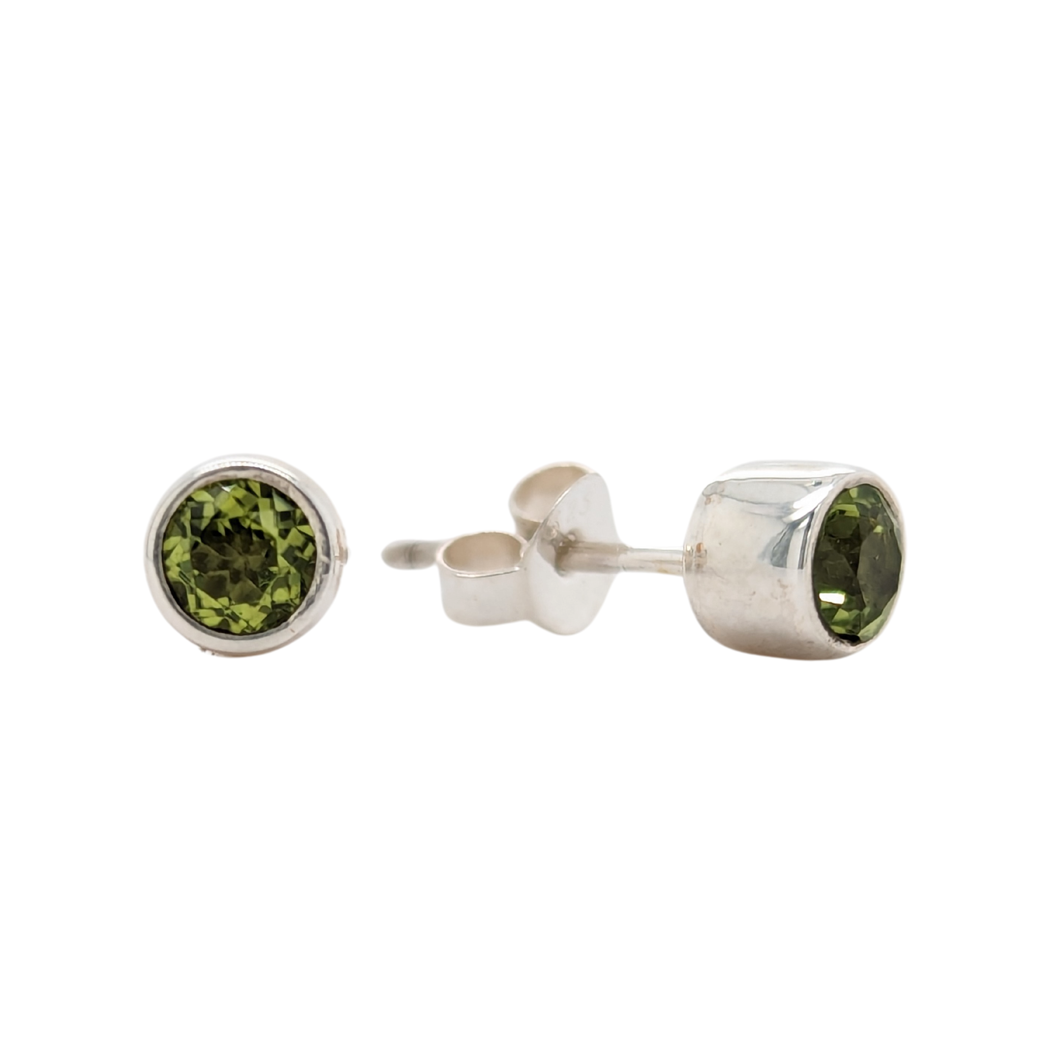 Sterling Silver Peridot Bezel Set Stud Earrings