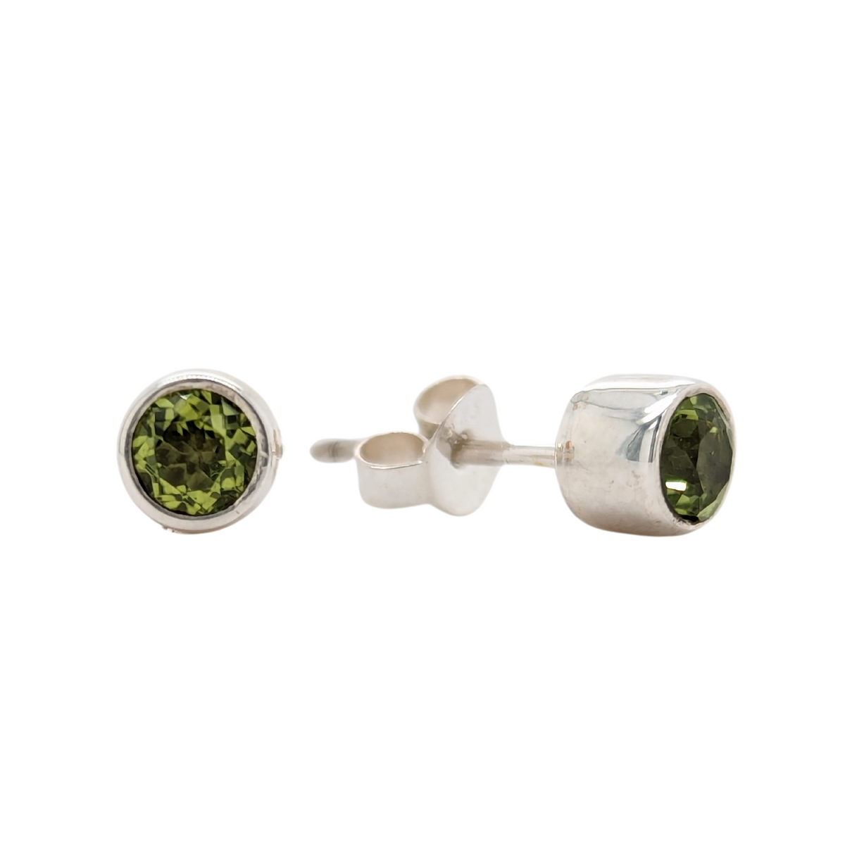 Sterling Silver Peridot Bezel Set Stud Earrings