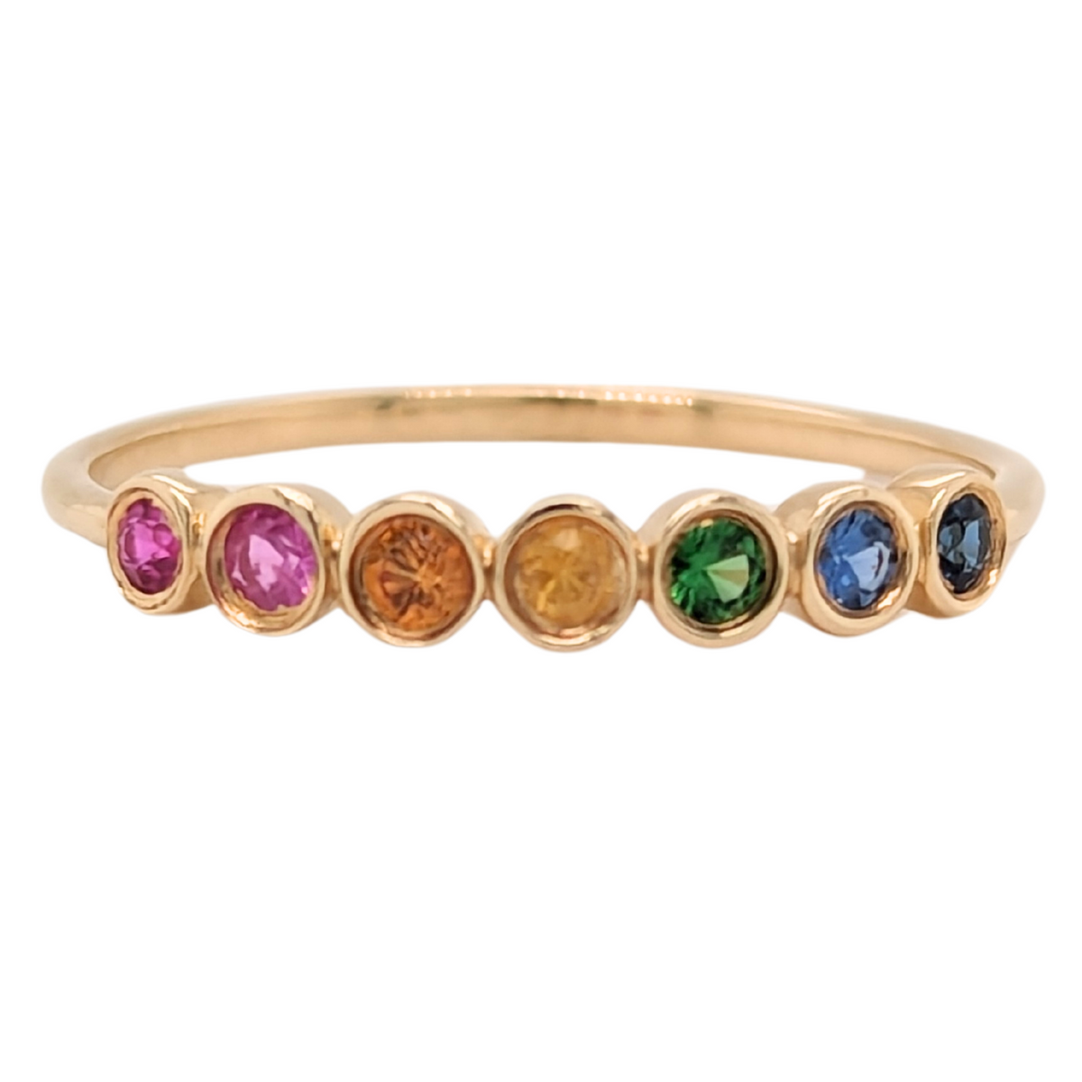 14K Yellow Gold Rainbow Gemstone Stackable Ring