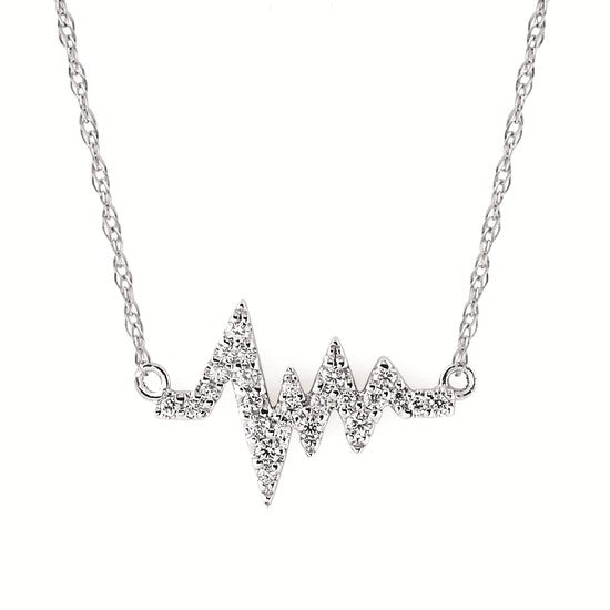 14K White Gold Diamond Heartbeat Bar Necklace