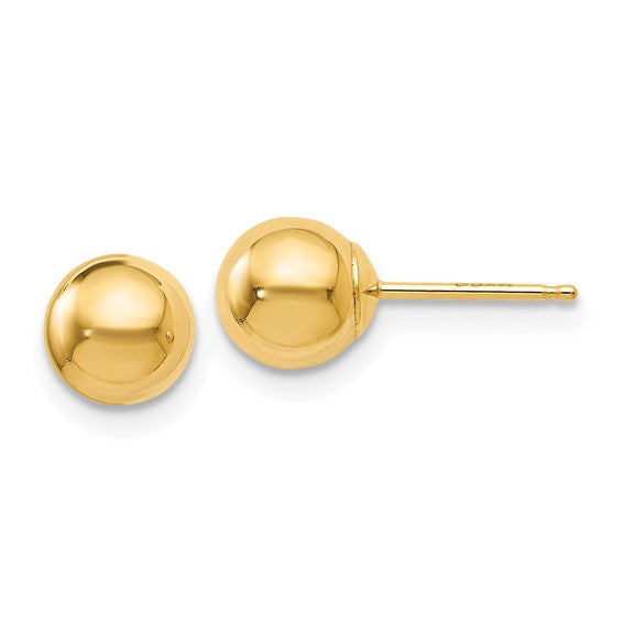 14K Yellow Gold 6MM Ball Post Earrings