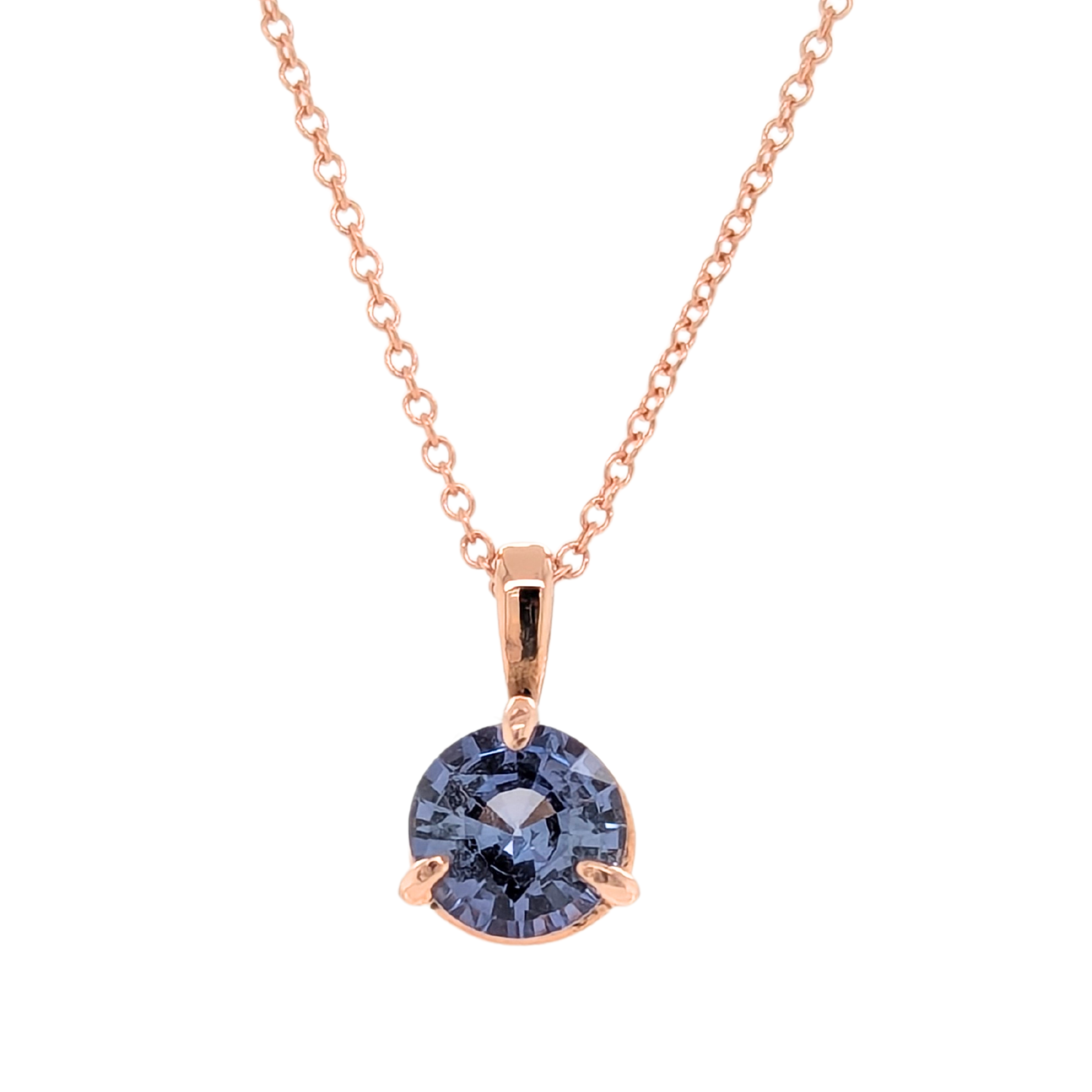 14K Rose Gold Purple Sapphire Solitaire Pendant with Chain