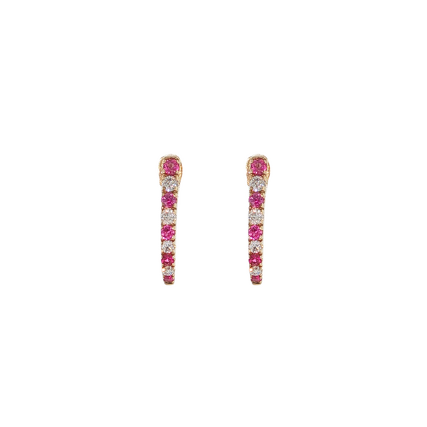 14K YG .25CTW PINK SAPPHIRE .16CTW DIA J HOOPS