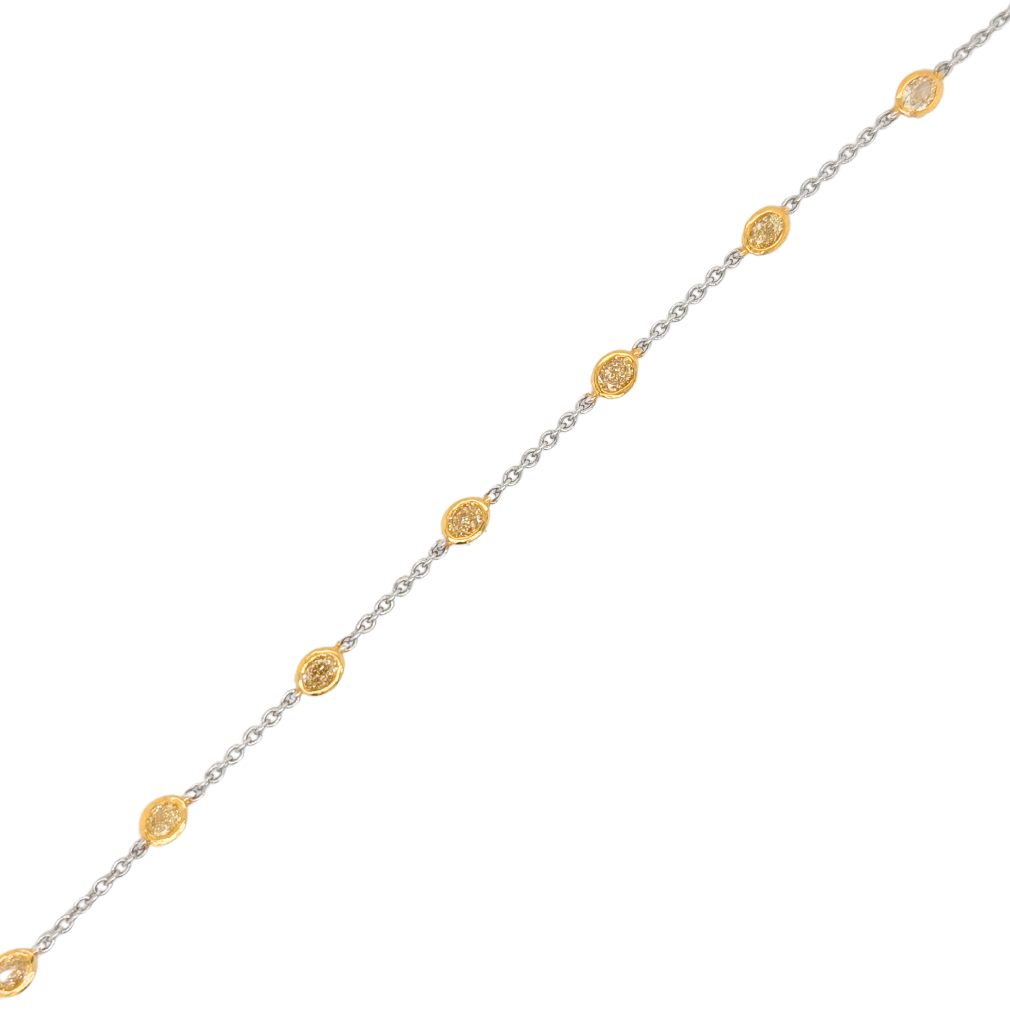 14K Two Tone Oval Cut Yellow Diamond Station Bracelet