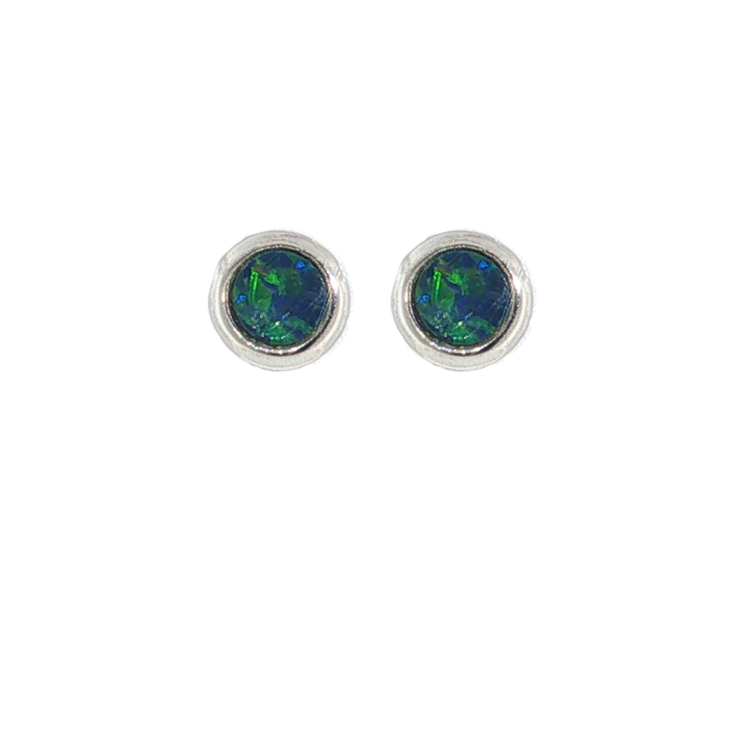 14K WG OPAL BEZEL STUDS