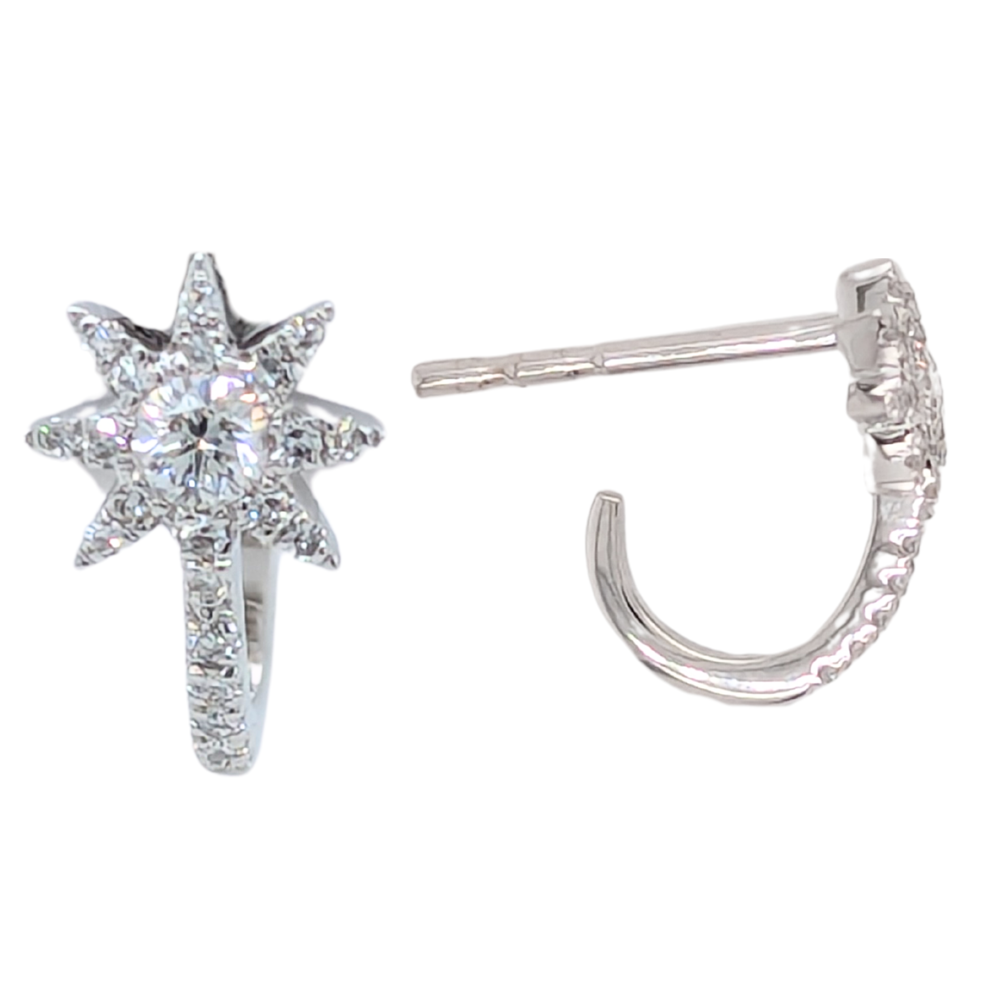 14K Star Diamond J Style Stud Earrings