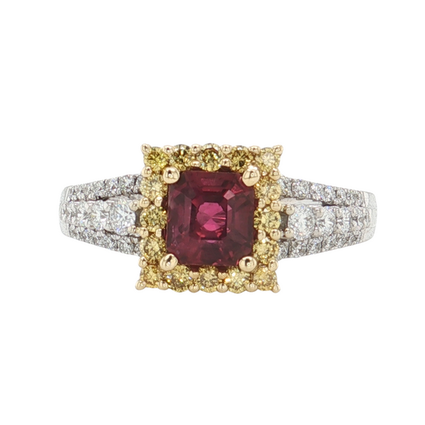 18kt Two Toned 1.33ct Ruby .37ctw Diamond Ring