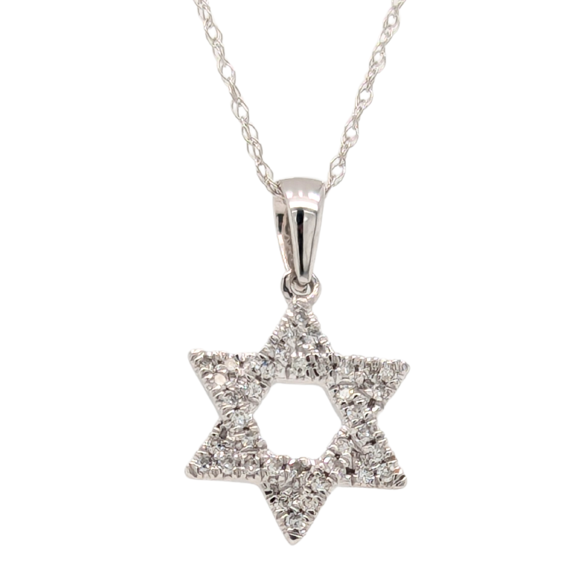 14K White Gold Diamond Star of David Necklace