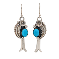 Sterling Sliver Turquoise Feather Flower Dangle Earrings
