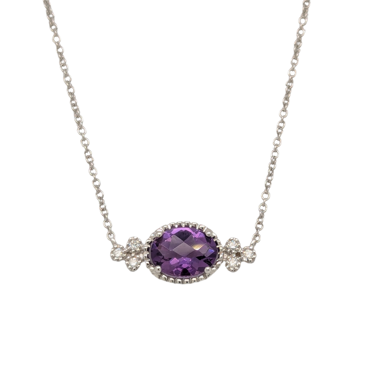 14K White Gold Oval Amethyst Vintage Inspired Necklace