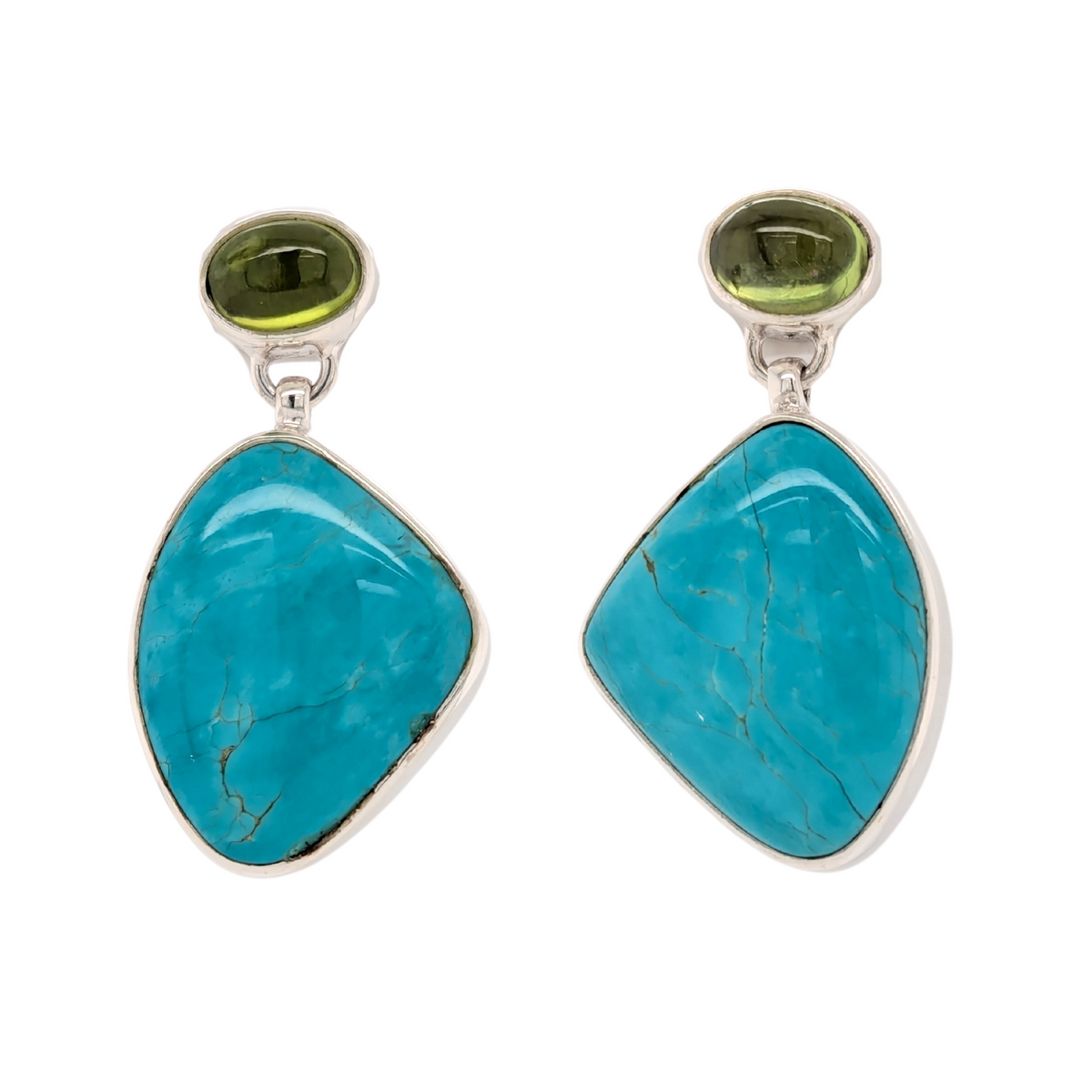 Sterling Silver Peridot & Turquoise Drop Dangles