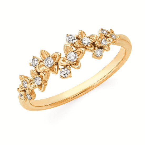 14K Yellow Gold Flower Garden Ring with Diamonds