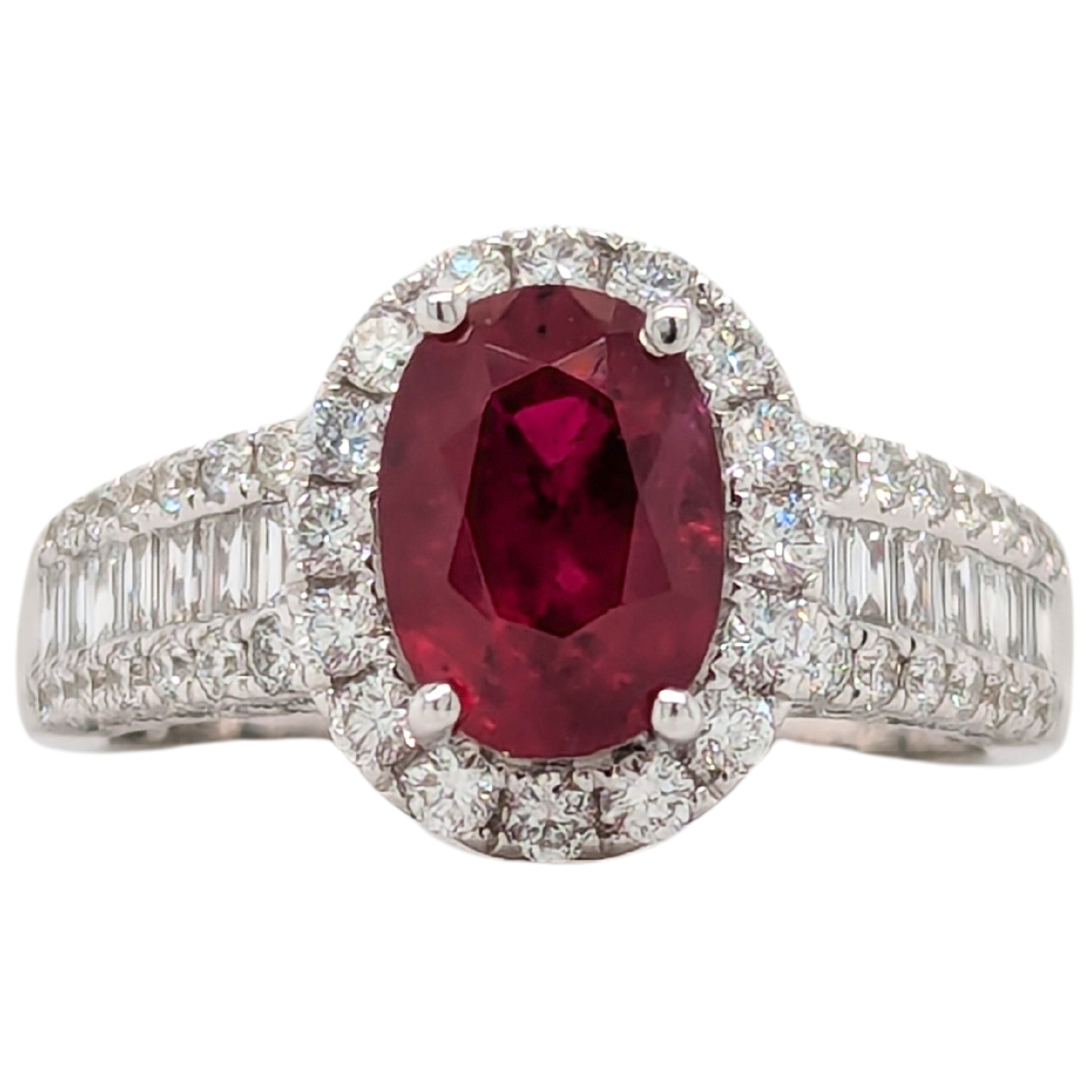 18K White Gold Ruby and Baguette Diamond Ring