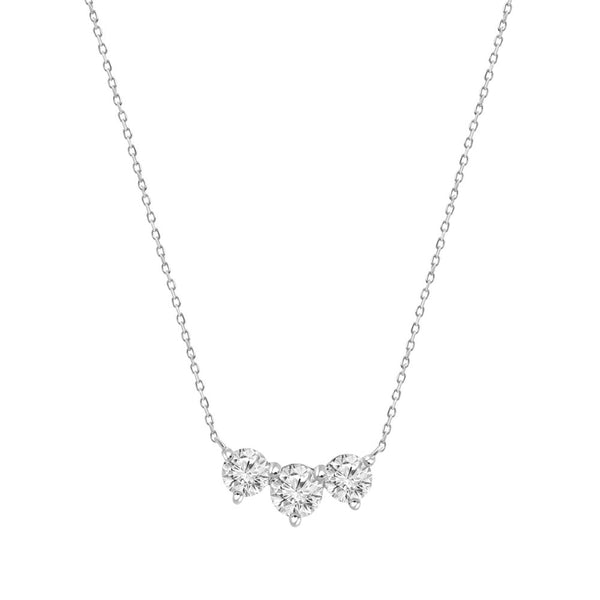 18K White Gold Three Stone Diamond Necklace