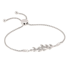 Sterling Silver Diamond Leaf Bolo Bracelet